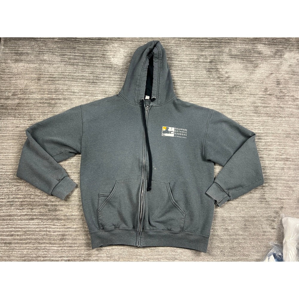 Fruit of the Loom Hoodie Mens L Gray Delaware Botanic Gardens Zip Sofspun Fleece
